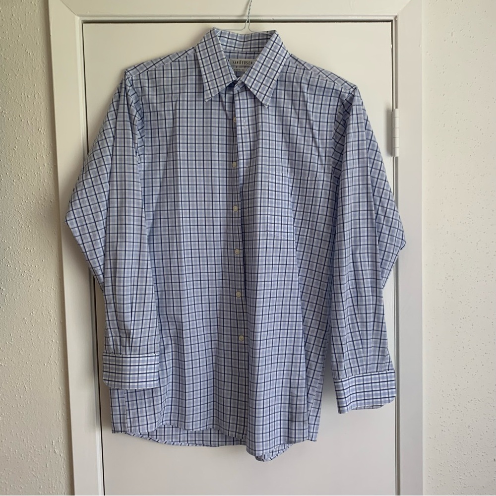 Van Heusen Light Blue Plaid Dress Shirt